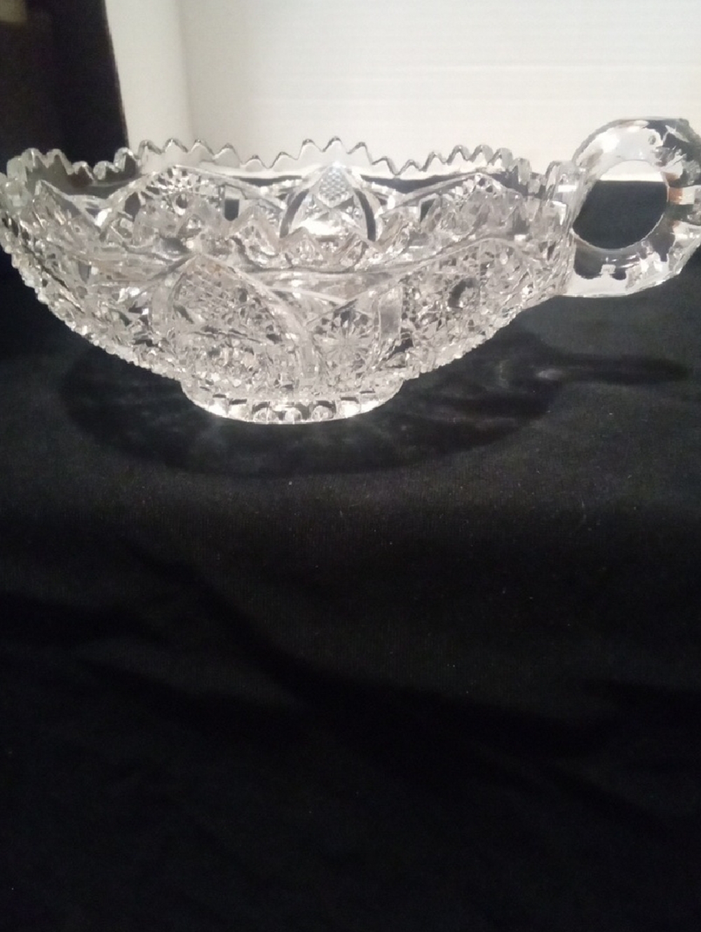 Cut Crystal Nappy Dish with Handle - Clear